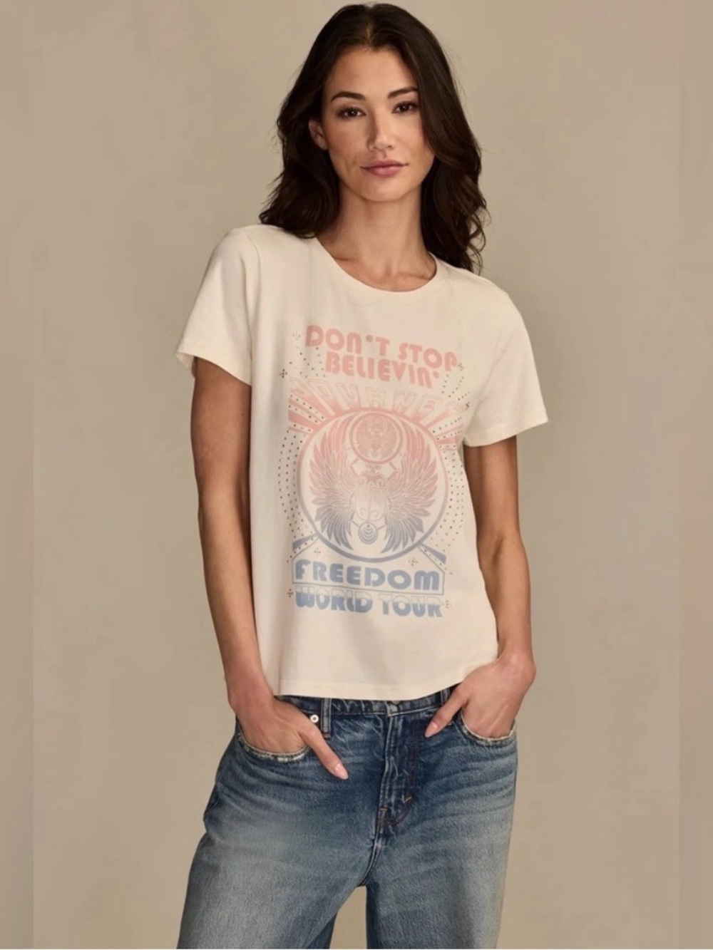 NWT Lucky Brand Journey Freedom Classic Crew Neck Band Graphic Tee Shirt XXL